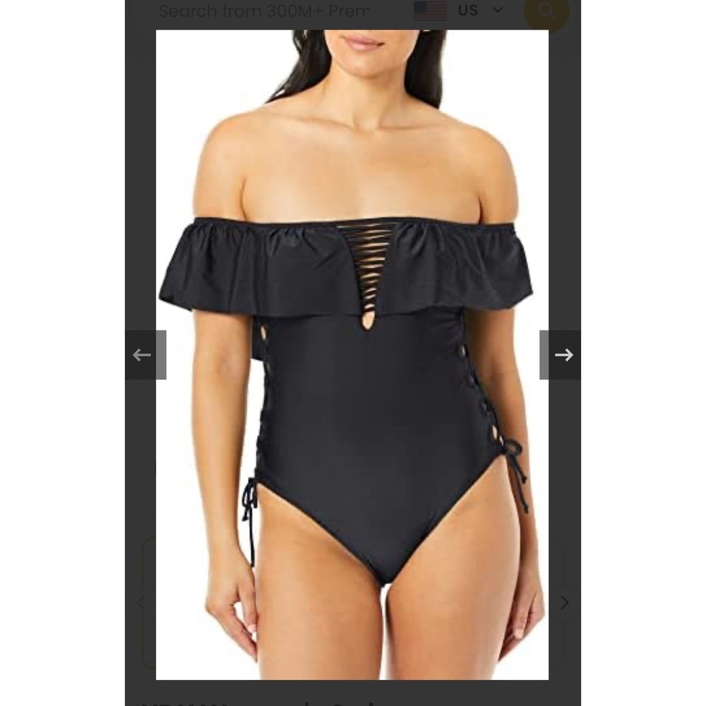 NWT YMI Swimwear Womens Size 3X Black Off Shoulder Ruffle Lace Up One Piece Suit